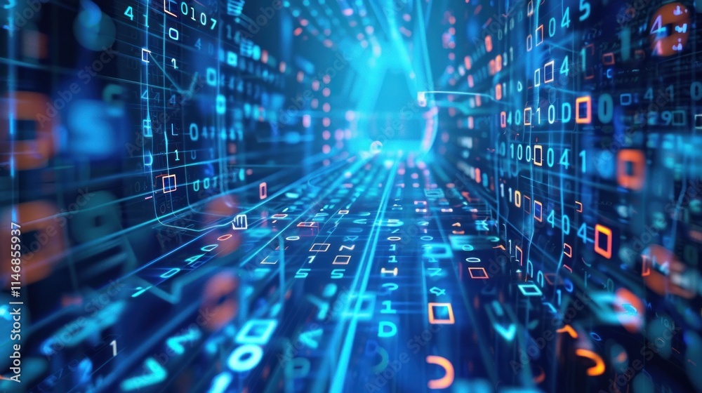 Obraz premium Digital Data Stream: A Futuristic Tunnel of Binary Code