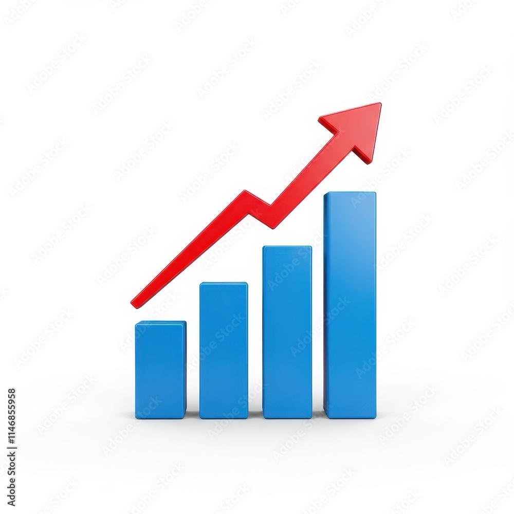 Bar charts and Arrow 3D icon isolated on white background Bar charts and Arrow 3D icon isolated on white background