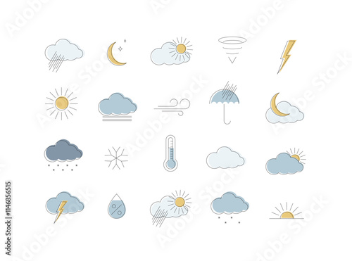 Obraz na płótnie Weather app icons for web drawing with color in linear style on white background w salonie