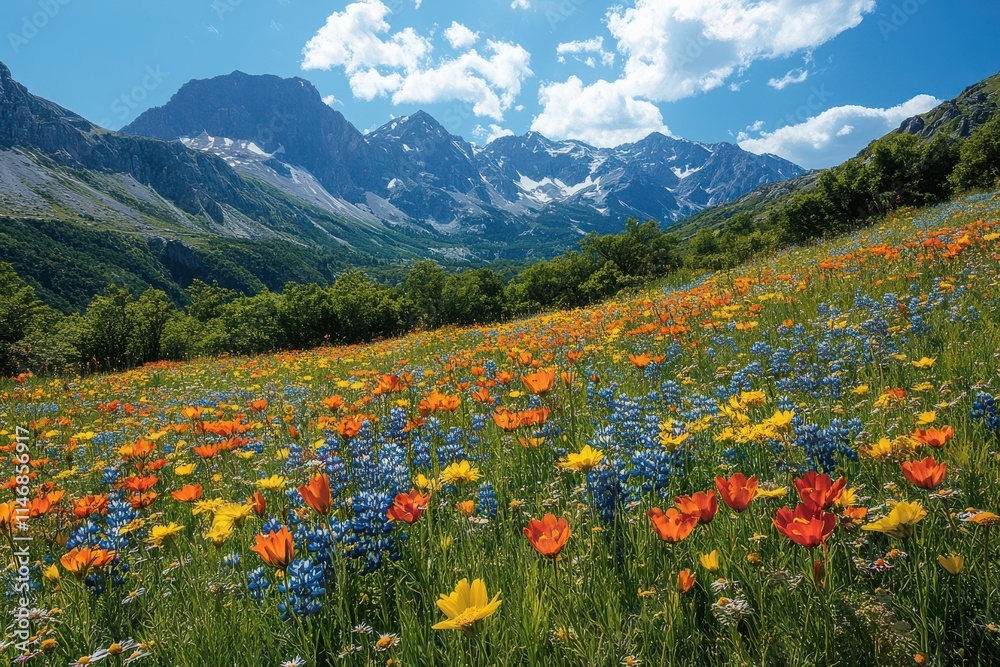 Fototapeta premium Vibrant Mountain Meadow with Colorful Wildflowers