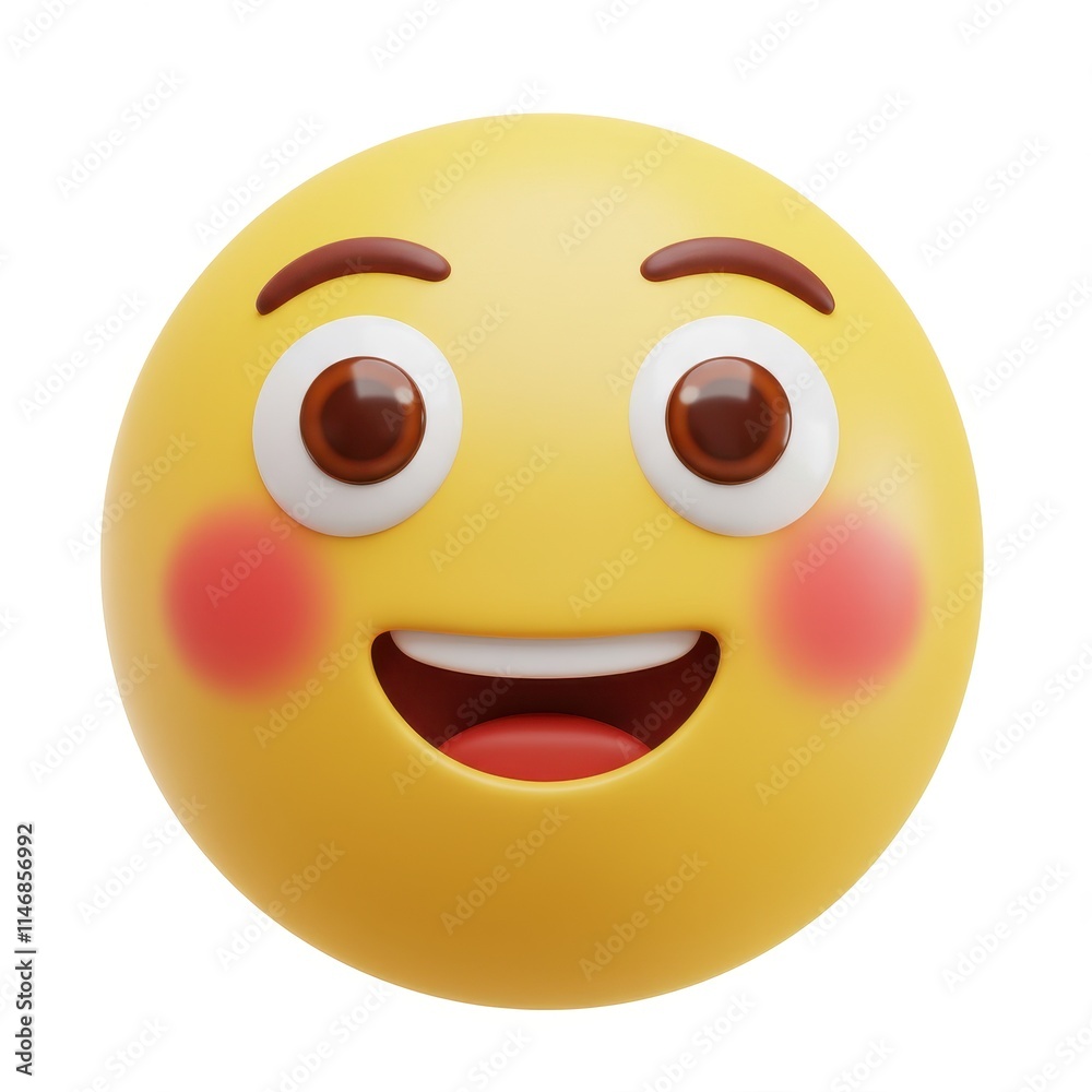 Blushing smiley face emoji with big eyes and a happy expression 3D Icon isolated on white background Blushing smiley face emoji with big eyes and a happy expression 3D Icon isolated on white background