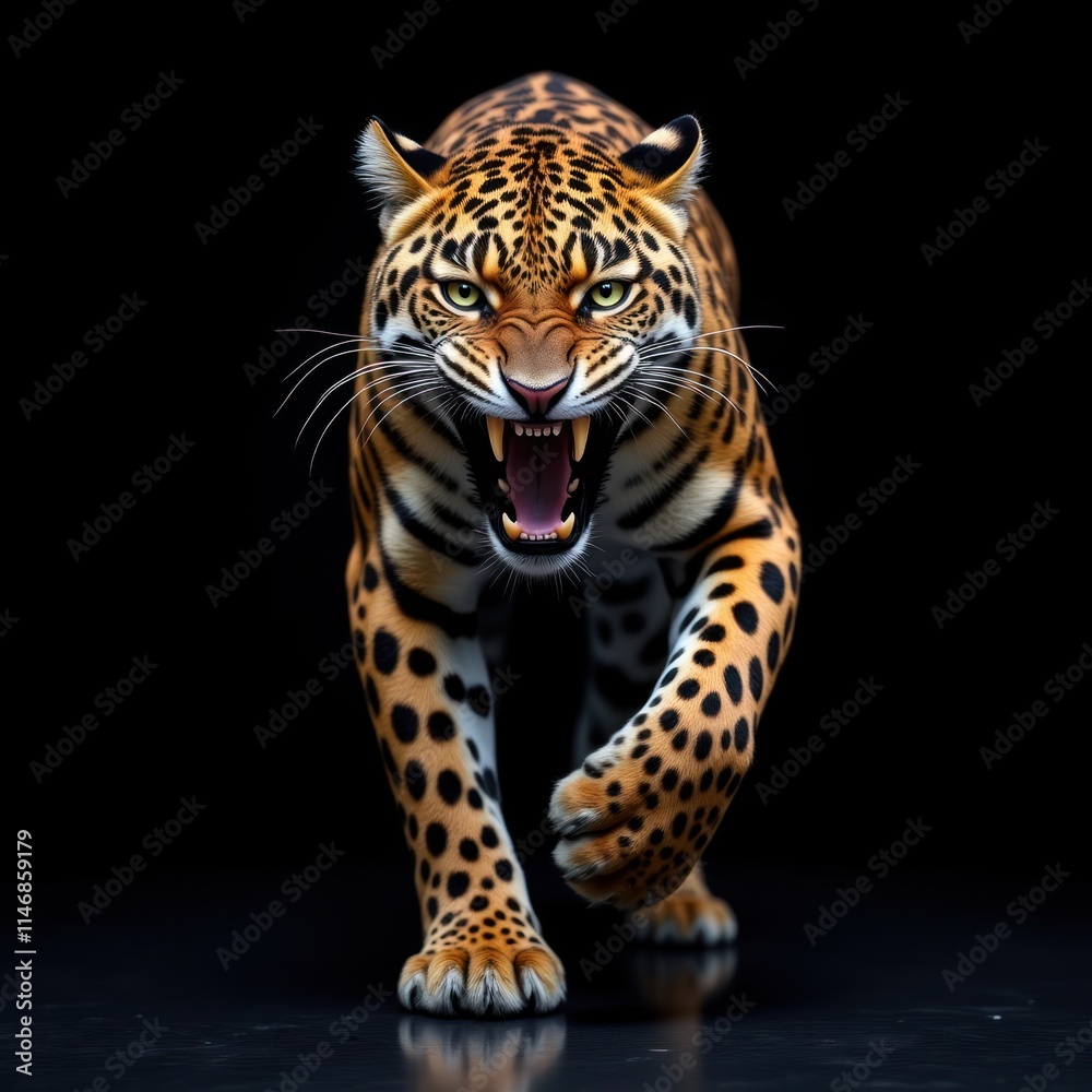 Furious Leopard Charging With Teeth Bared and Claws Extended in Fierce Display