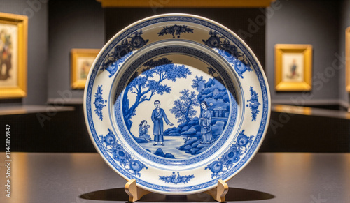 Blue and White Porcelain Plate Display