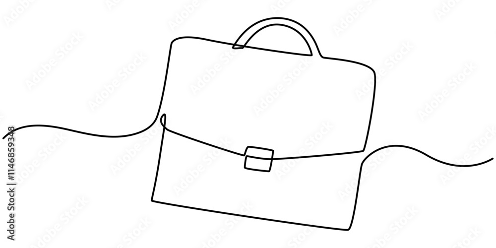 Obraz premium Suitcase working bag one line art drawing. Continuous outline briefcase office bag for working, briefcase continuous line art drawing, Minimalist continuous one line drawing of business bag pro. 