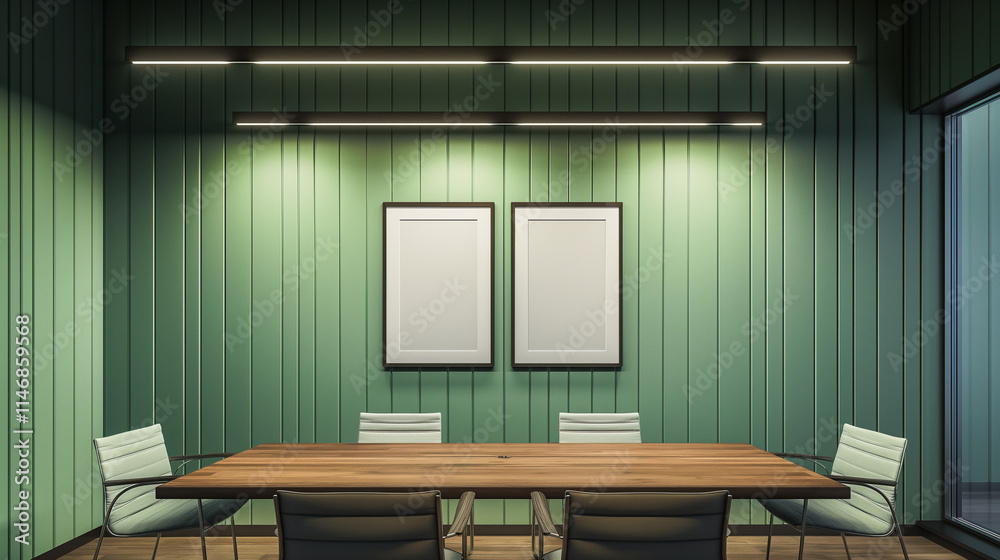 Fototapeta premium Mockup of two empty frames, modern design, mockup for advertising paintings, office