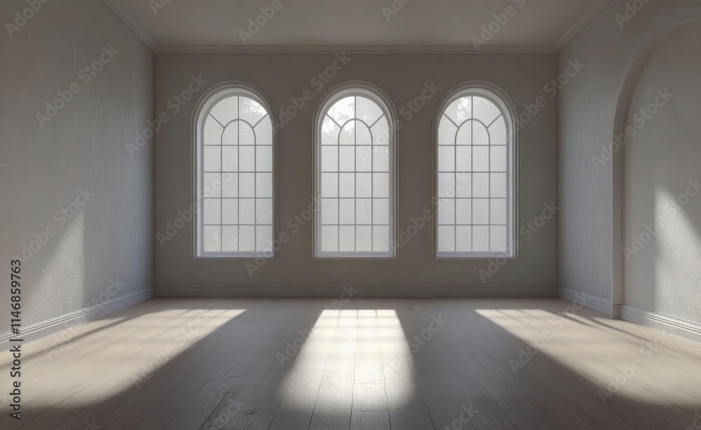 Bright and airy interior space with three windows allowing natural light to fill the room Bright and airy interior space with three windows allowing natural light to fill the room