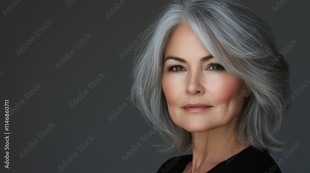 Portrait of a mature woman with gray hair in a studio setting, elegant and confident Portrait of a mature woman with gray hair in a studio setting, elegant and confident