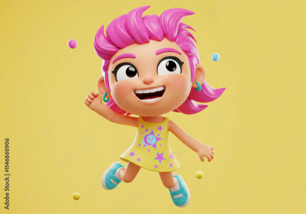 Fototapeta premium 3D rendered digital character of a cheerful young girl with a cartoonish and modern style