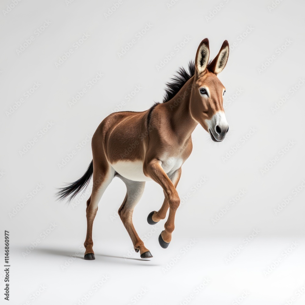 Energetic Donkey With Soft Brown and White Fur Galloping Joyfully Indoors Energetic Donkey With Soft Brown and White Fur Galloping Joyfully Indoors