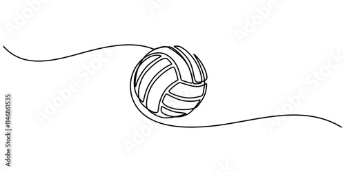 Volleyball Continuous Line Illustration, A single line drawing of a volleyball. Continuous line ball for volleyball icon. One line icon. Vector illustration, Volleyball icon line continuous drawing. 