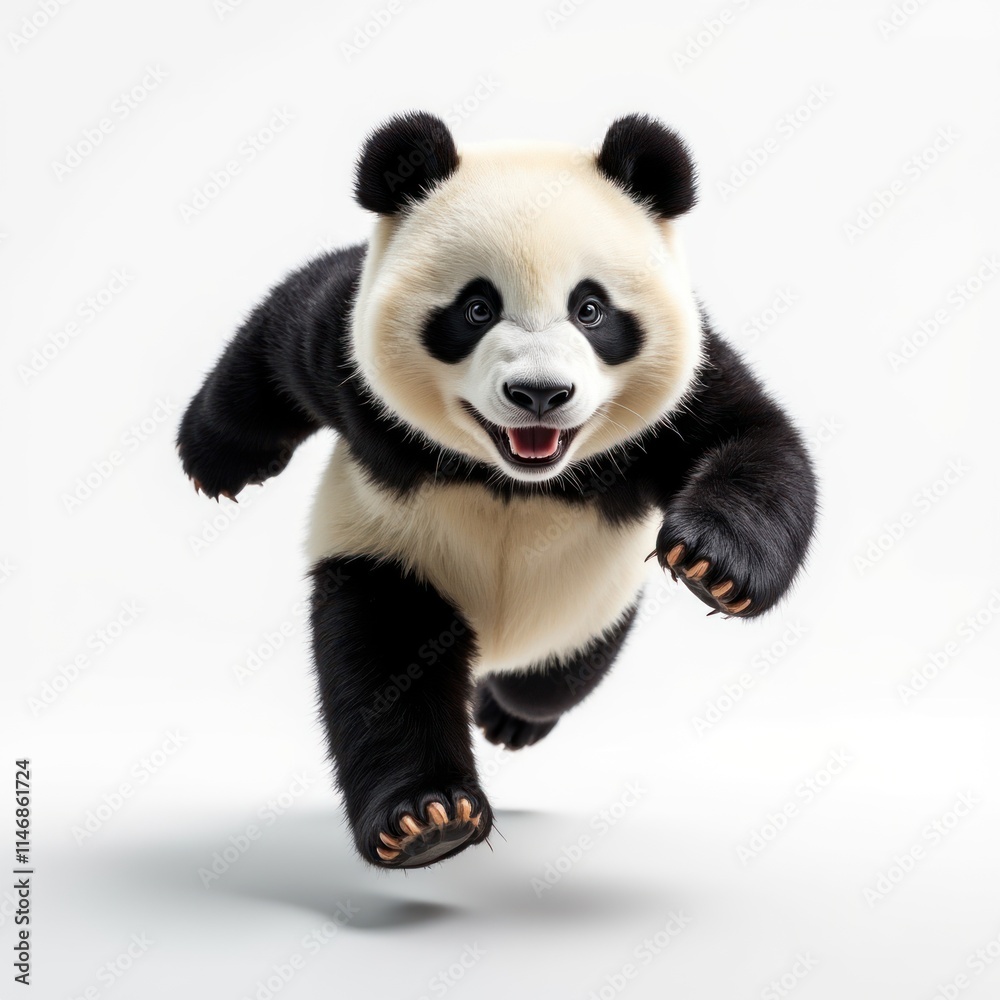 Joyful Giant Panda Leaps Playfully in Mid-Air With a Cheerful Expression Joyful Giant Panda Leaps Playfully in Mid-Air With a Cheerful Expression