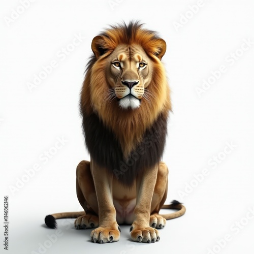 A Regal Lion Sits Proudly, Its Powerful Face Framed by a Lush Mane