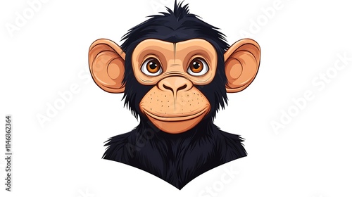 Cartoon Chimpanzee Head Digital Illustration on Plain Background AI Generated photo