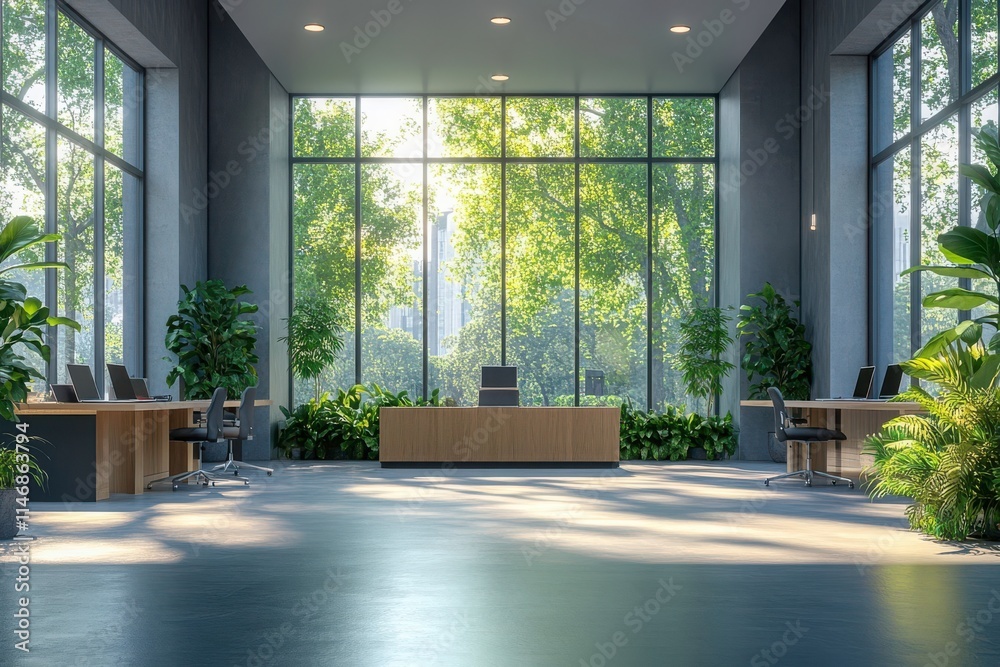 Fototapeta premium Modern Office Space with Abundant Natural Light
