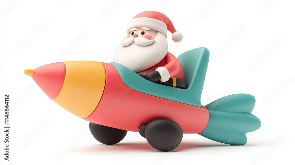 3d santa and fantasy concept. Santa Claus in a colorful rocket toy, ready for holiday adventures. 3d santa and fantasy concept. Santa Claus in a colorful rocket toy, ready for holiday adventures.