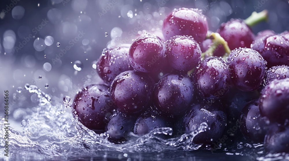 Juicy red grapes splashing in water. Juicy red grapes splashing in water.
