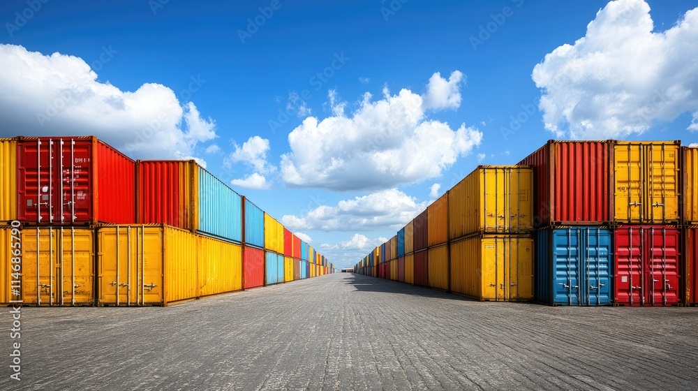 custom made wallpaper toronto digitalStacked colorful cargo containers under blue sky with white clouds.