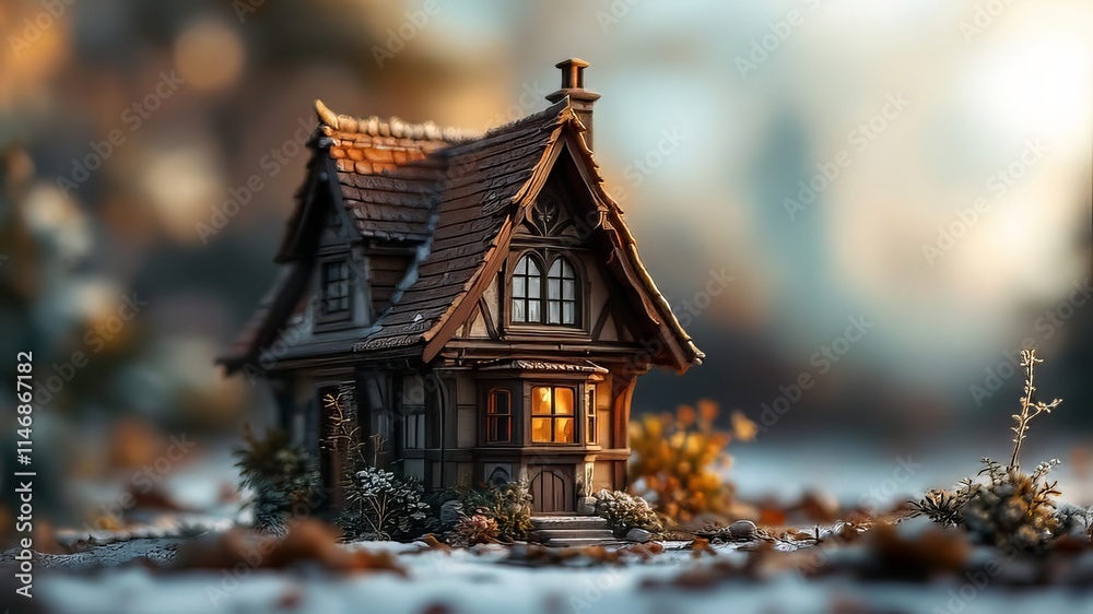 Brown-roofed garret house window, tilt-shift. Brown-roofed garret house window, tilt-shift.