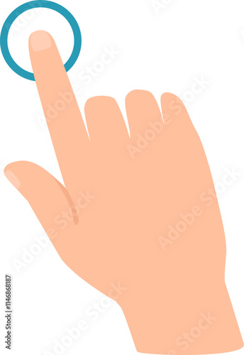 Cartoon hand touching a digital button, activating advanced technology and showcasing an innovative user interface, reflecting a modern design concept in a vibrant, engaging manner