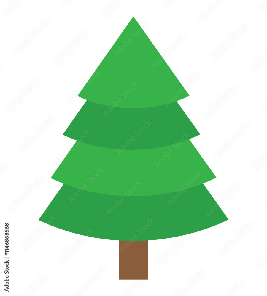 Green christmas tree with brown trunk, isolated on white background. Vector illustration Green christmas tree with brown trunk, isolated on white background. Vector illustration