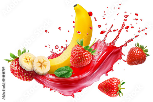 Fototapeta Naklejka Na Ścianę i Meble -  Fresh fruits banana and strawberry