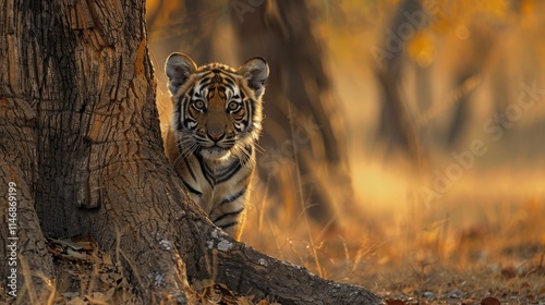  (panther Tigris Tigris) standing at the base of a tree in the Taobao Andheri tiger photo