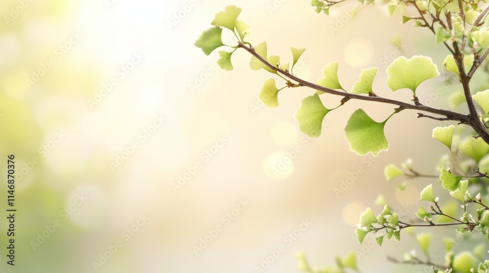 Fototapeta premium Ginkgo biloba plant leaf closeup view.