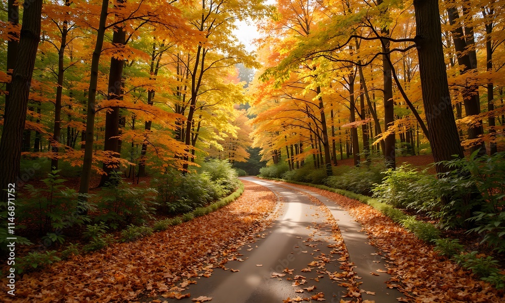 Autumnal Road: A Golden Path Through the Woods Autumnal Road: A Golden Path Through the Woods