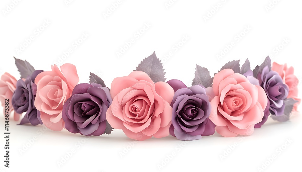Realistic floral crown with pink and purple roses, isolated on white background, detailed. Realistic floral crown with pink and purple roses, isolated on white background, detailed.