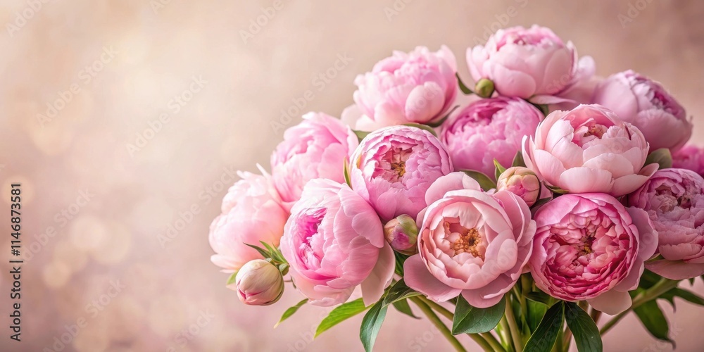 A Delicate Bouquet of Pale Pink Peonies in Full Bloom, Their Petals Soft and Silky, a Symbol of Elegance and Grace A Delicate Bouquet of Pale Pink Peonies in Full Bloom, Their Petals Soft and Silky, a Symbol of Elegance and Grace