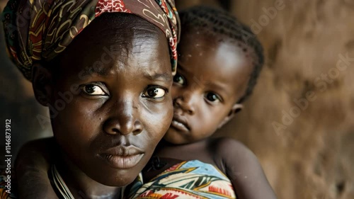 portrait of african woman with child. poverty concept