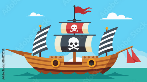 Colorful Cartoon Pirate Ship on Blue Ocean – Fun Nautical Illustration