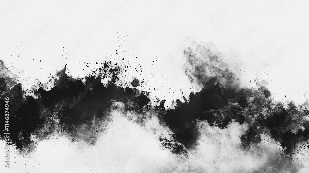 Abstract Black Ink Wash Splashes On White Background