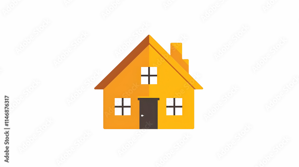 A simple, stylized illustration of a yellow house with a brown door and windows. A simple, stylized illustration of a yellow house with a brown door and windows.