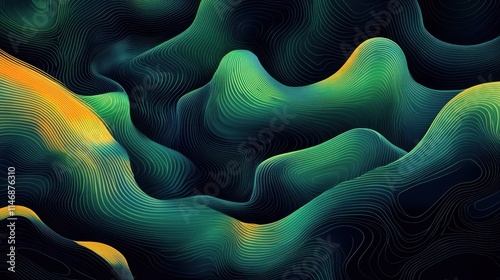 Abstract blue and green flowing waves with smoke and fire elements, creating a dynamic energy pattern for design and art
