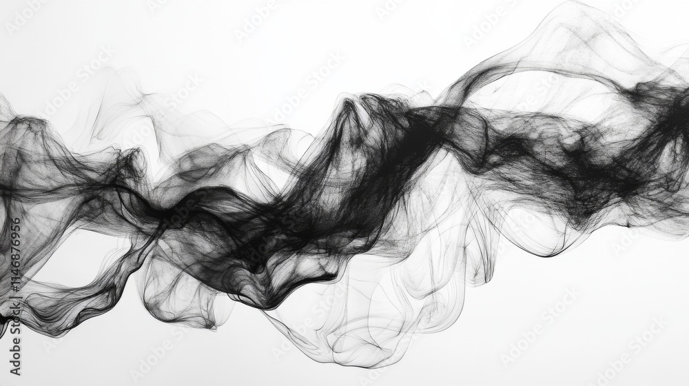 Abstract Black Ink Wave Design on White Background Abstract Black Ink Wave Design on White Background