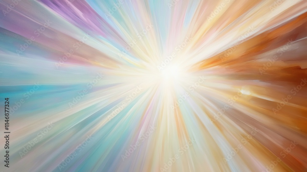 Obraz premium A glowing burst of light rays in soft pastel colors, radiating from the center.