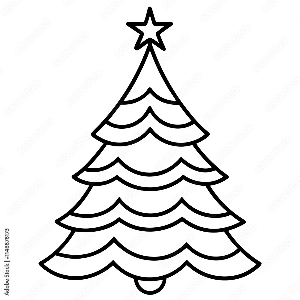Fototapeta premium Christmas Tree Line Art Vector on White Background