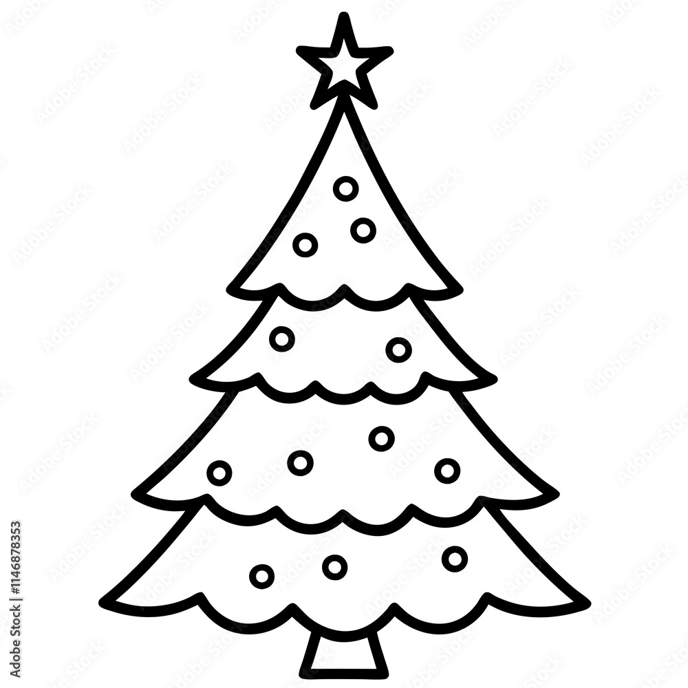Fototapeta premium Christmas Tree Line Art Vector on White Background