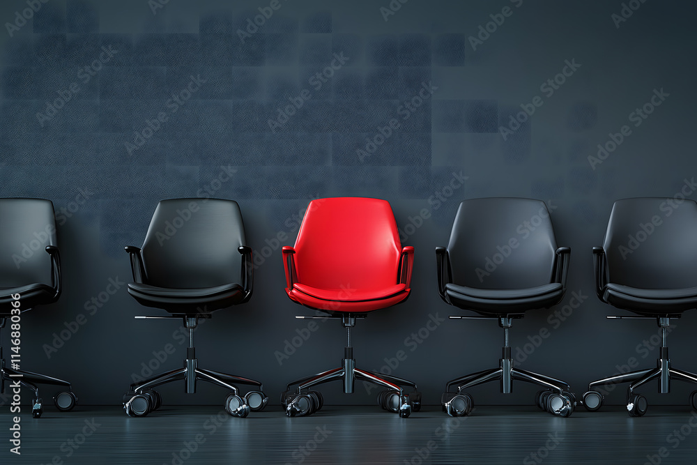 Standout Red Office Chair Among White Chairs in a Modern Workspace Standout Red Office Chair Among White Chairs in a Modern Workspace