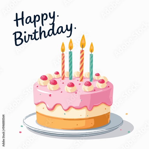 A birthday cake with candles on top. Vector illustration