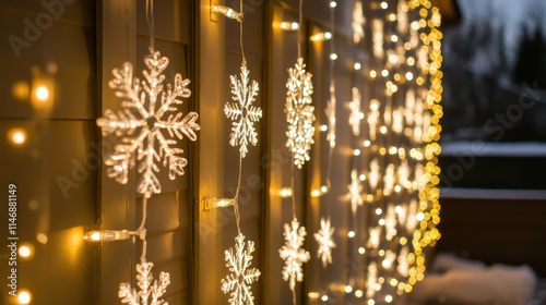 Beautifully Illuminated Winter Wonderland with Snowflake Decorations, Creating a Cozy and Festive Atmosphere for Holiday Celebrations and Festivities in a Winter Landscape