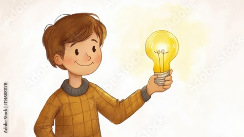 A b0y holding a glowing lightbulb, symbolizing a bright idea and innovative solutions in business