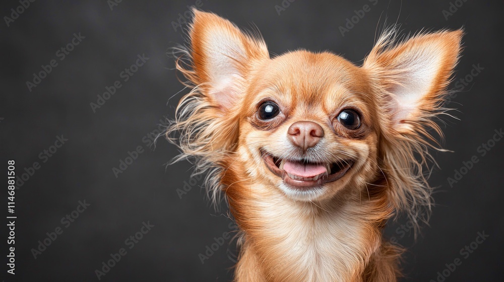 Happy chihuahua dog portrait against dark background. Happy chihuahua dog portrait against dark background.