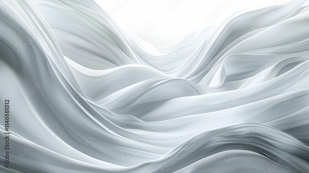 Abstract flowing waves in shades of white, creating a serene and calming atmosphere.