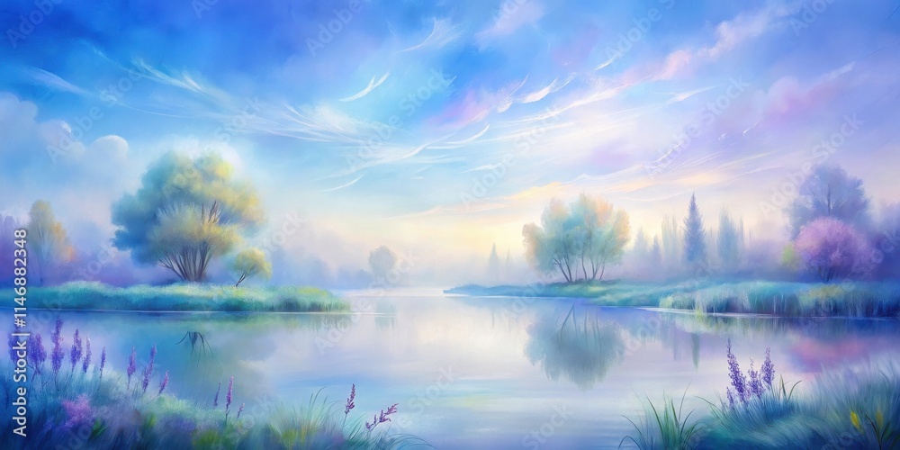 Serene Waters Reflecting a Tranquil Forest Landscape, Bathed in the Soft Glow of a Misty Dawn Serene Waters Reflecting a Tranquil Forest Landscape, Bathed in the Soft Glow of a Misty Dawn