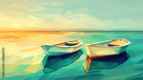 A turquoise yacht sails on the calm Caribbean Sea, with a tropical island and sandy beach in the distance
