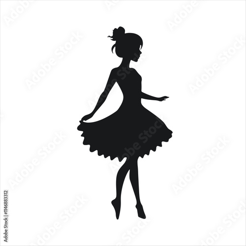 black and white dancing one young adult woman silhouette vector on white background