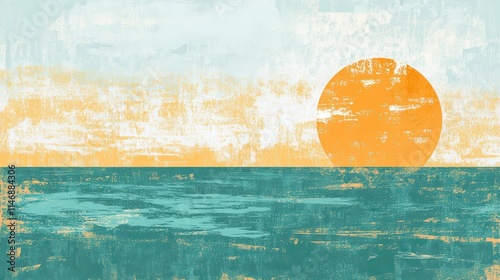 This sentence aims to evoke a sense of the image's content and mood by incorporating words like seascape, summer sky, tranquil ocean, and abstract
