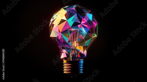 Obraz na płótnie Colorful low-poly lightbulb on black background. w salonie